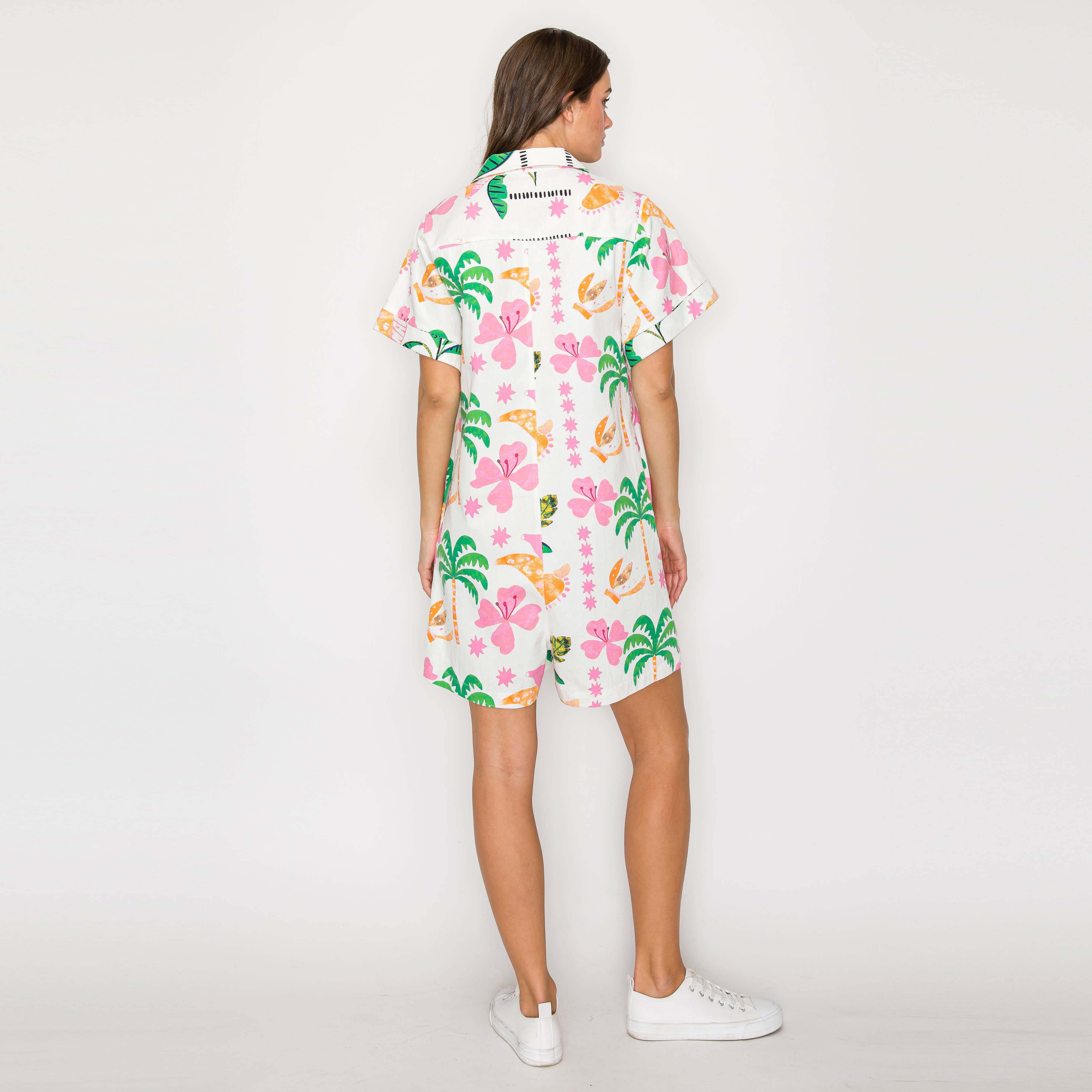Pink Summer Tropical Romper