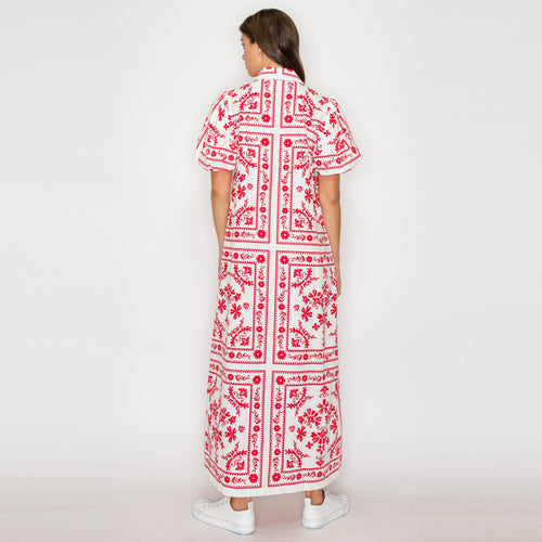 Red Bandana Print Shirts Maxi Dress