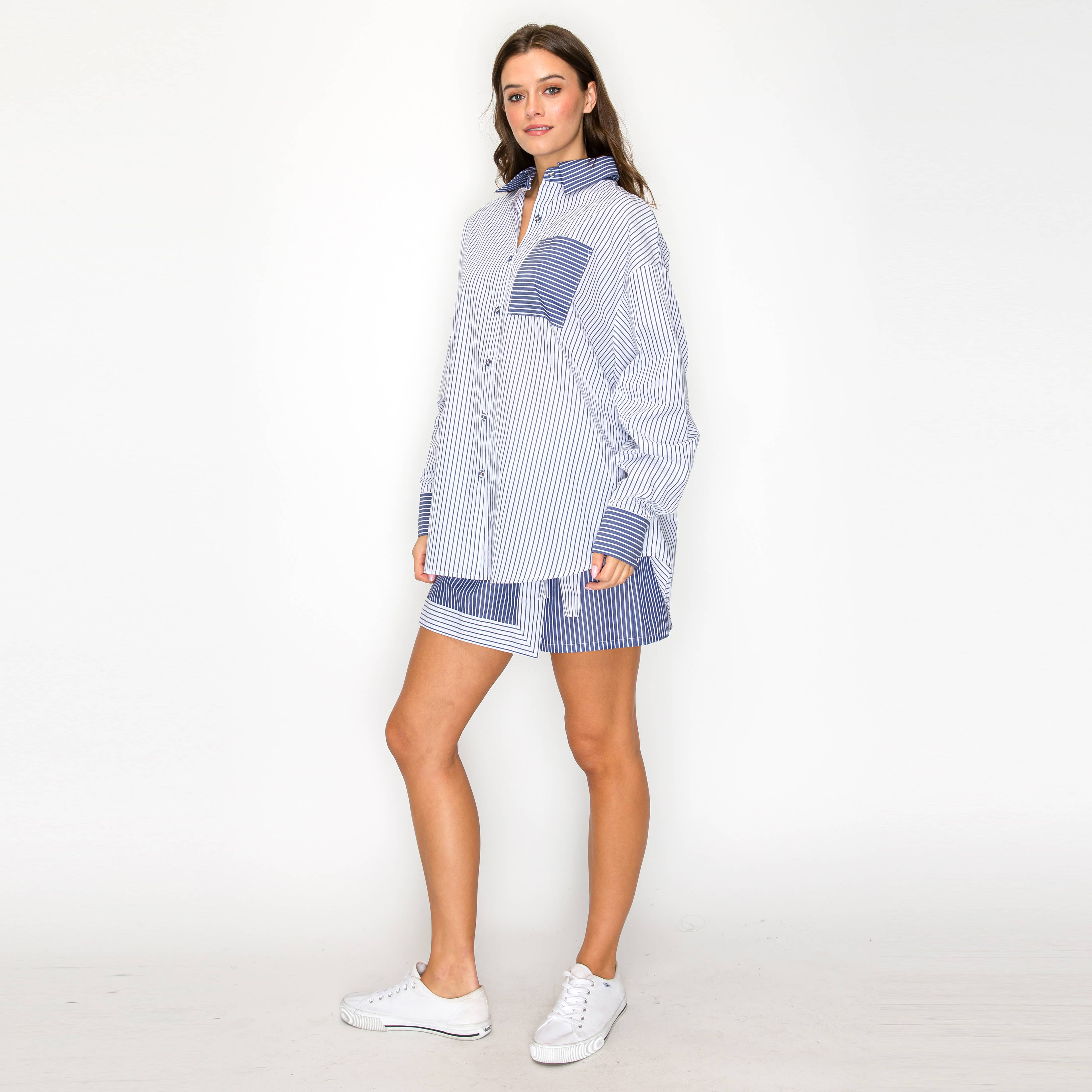 Blue Breeze Mixed-Stripe Shirt