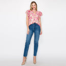 Print button-down blouse with double ruffle sleeves- LWT1547
