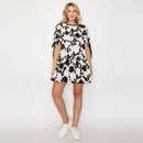 Ivory with Black Rosette Detail Mini Dress