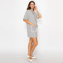 Black & White Stripe French Boucle Shirts Mini Dress-LWD2868