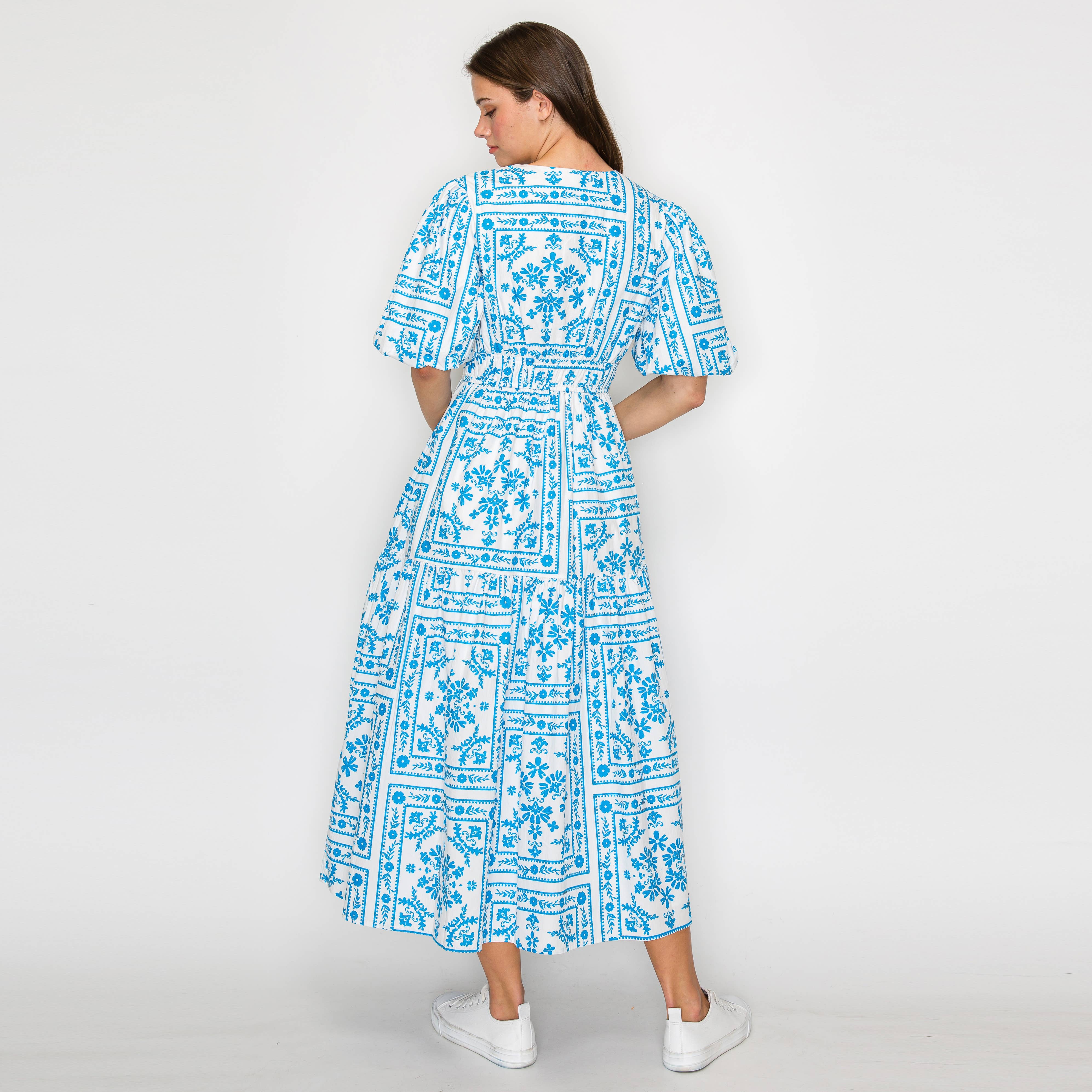 Blue Bandana Print Midi Dress