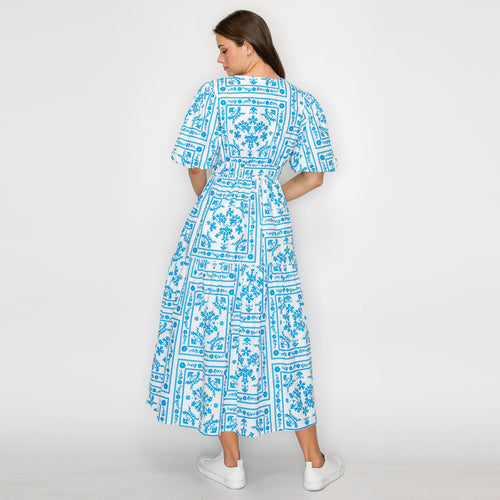 Blue Bandana Print Midi Dress