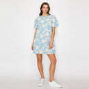 Baby Blue with White Rosette Detail Mini Dress