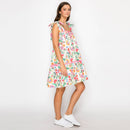 Summer Jacobean Flower Print Mini Dress w/ Pink trim-LWD2905