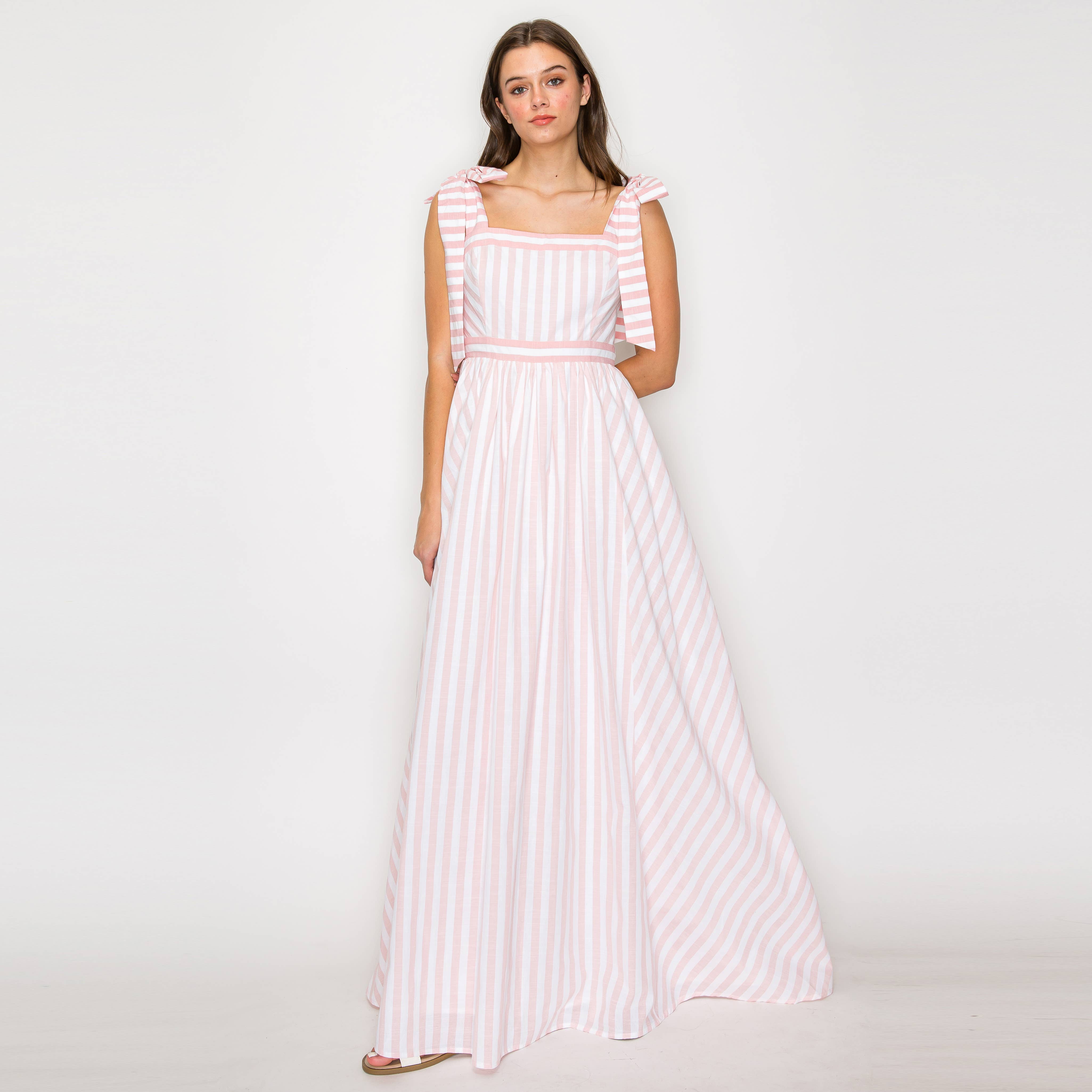 Dreamy Pink Stripe Maxi Dress with Shoulder Tie