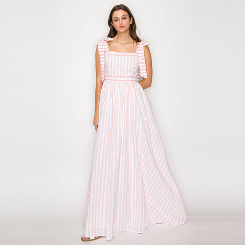 Dreamy Pink Stripe Maxi Dress with Shoulder Tie