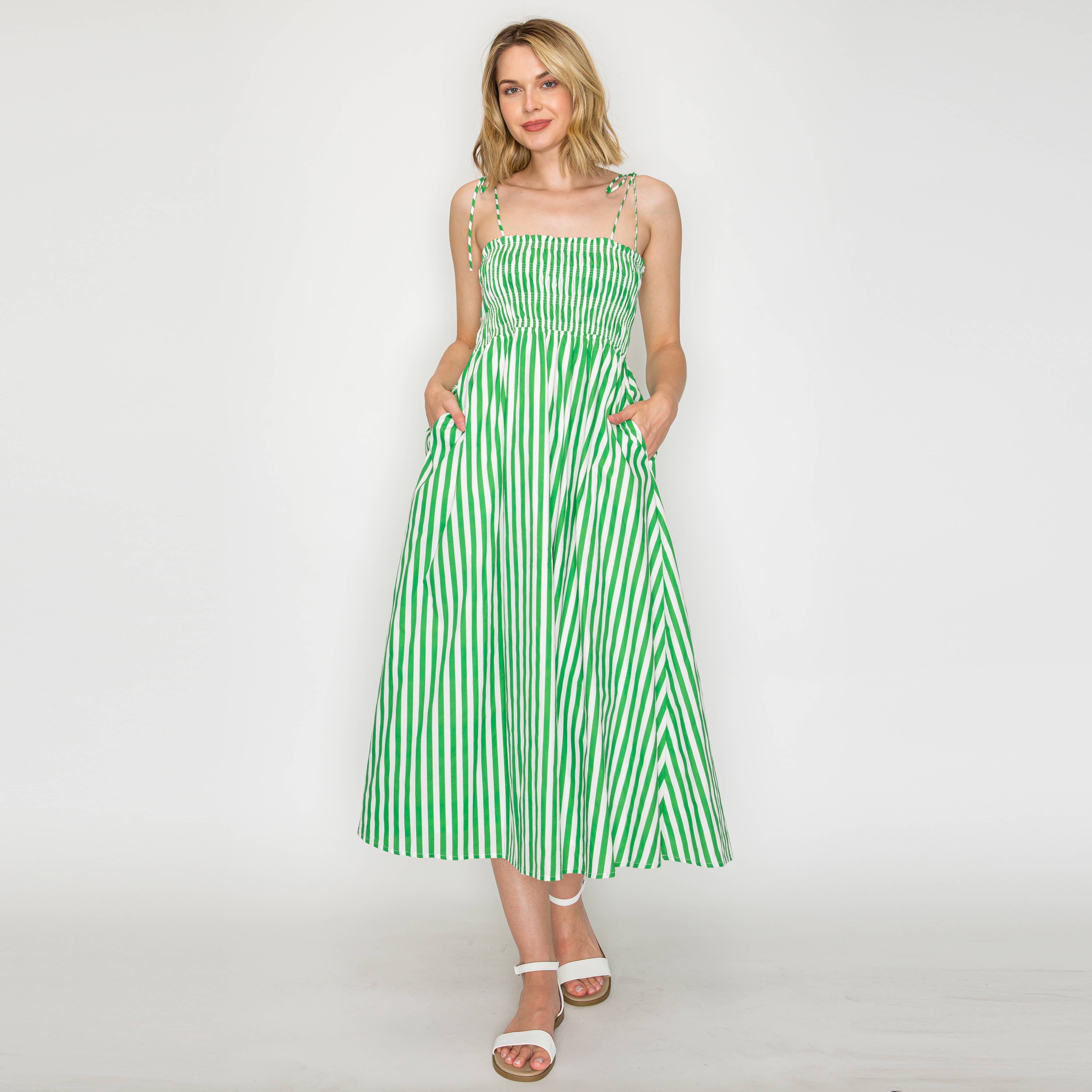 Summer Green Stripe Midi Dress