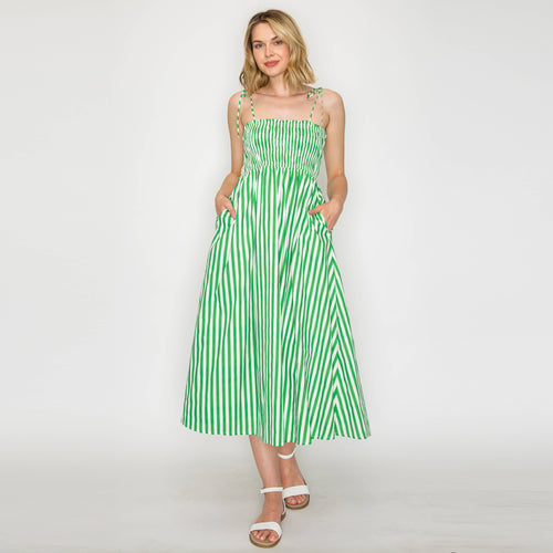 Summer Green Stripe Midi Dress