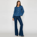 Classic Boucle Peplum Jacket in Denim Blue