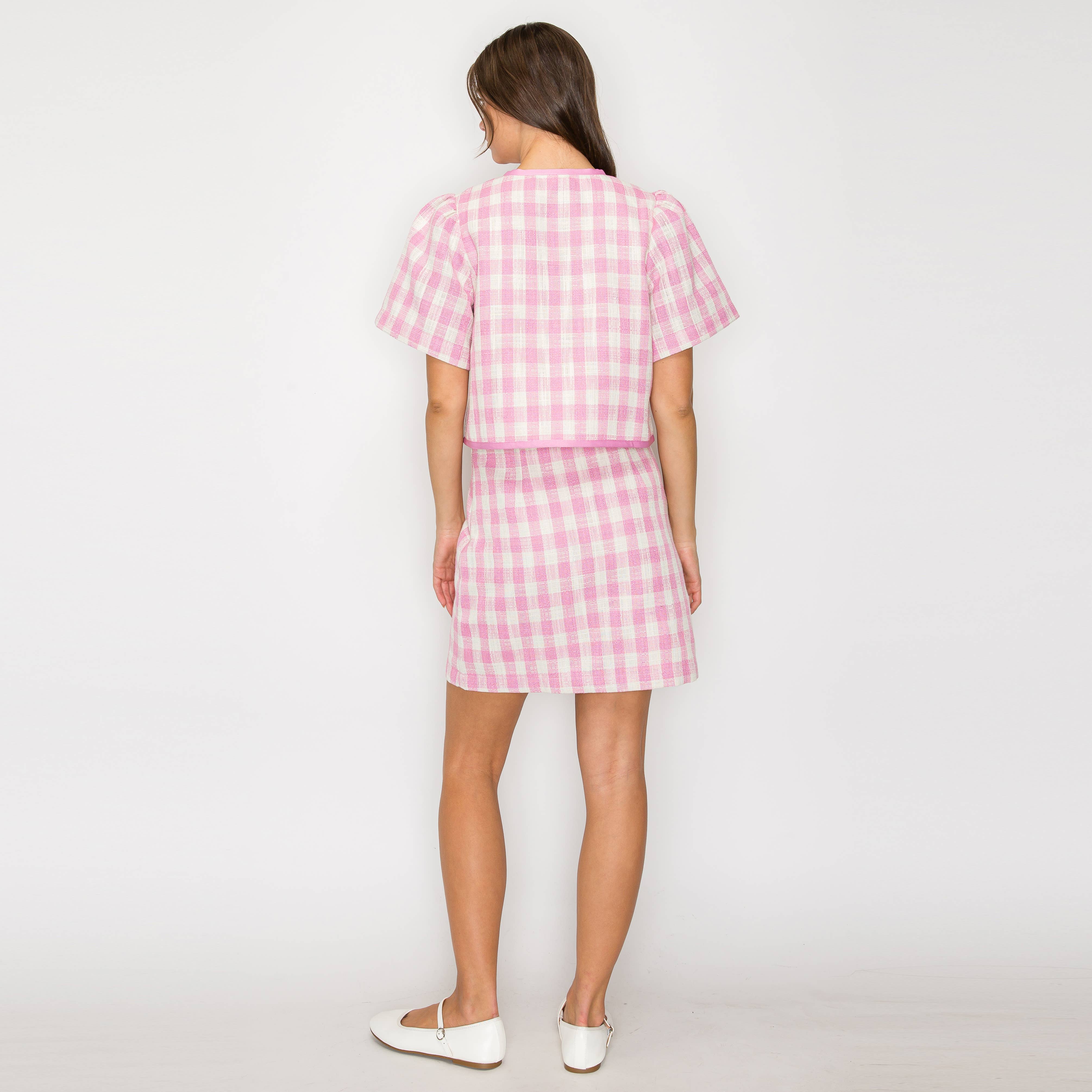 Pink Gingham Plaid Short Jacket