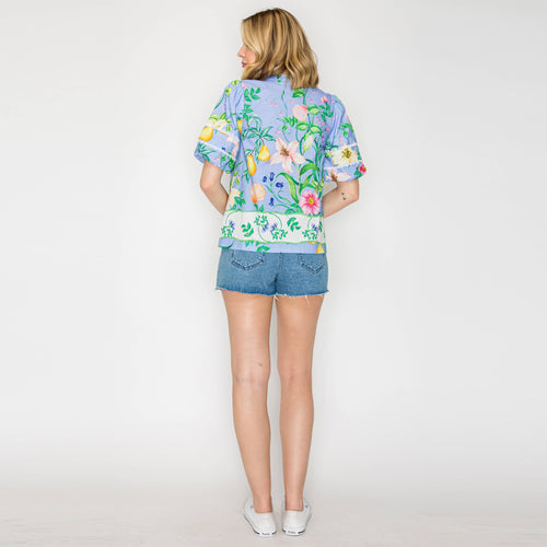 Summer Romantic Garden with Shell Blue Blouse