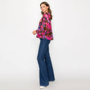 Pink in fall abstract print long sleeve blouse