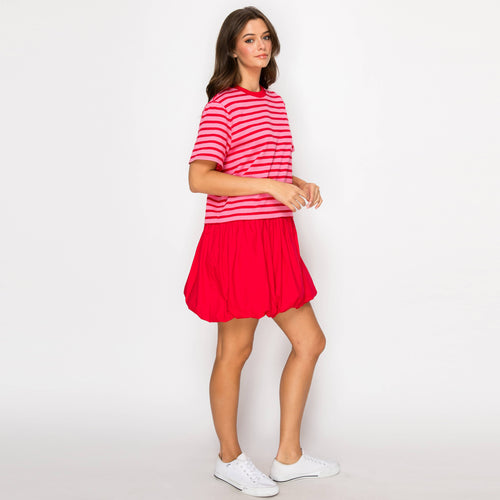 Strawberry Pink & Red Stripe Dress Bubble Skirt