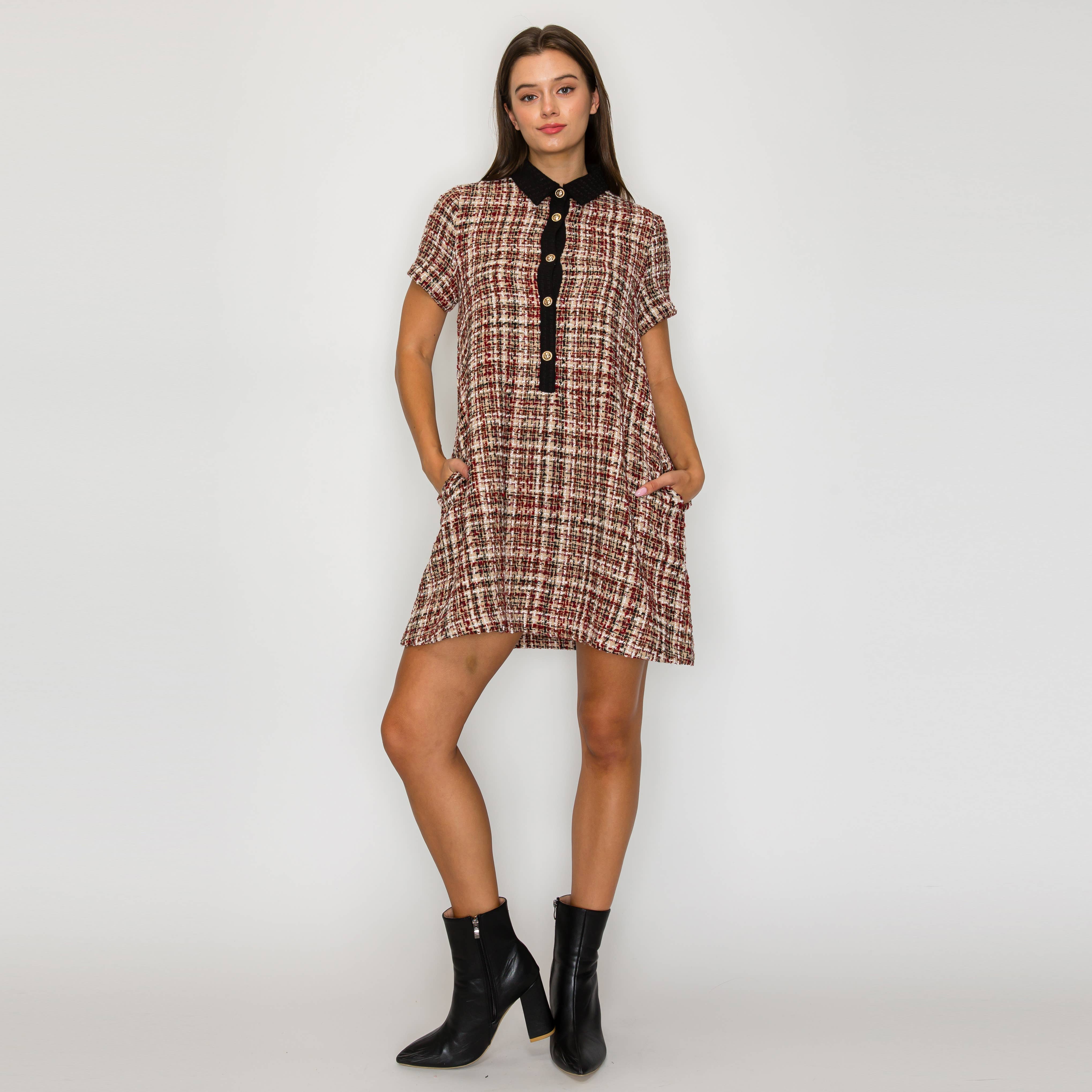 Tweed Love Mini Dress with Contrast Collar