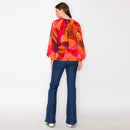Jewel color abstract print long sleeve blouse