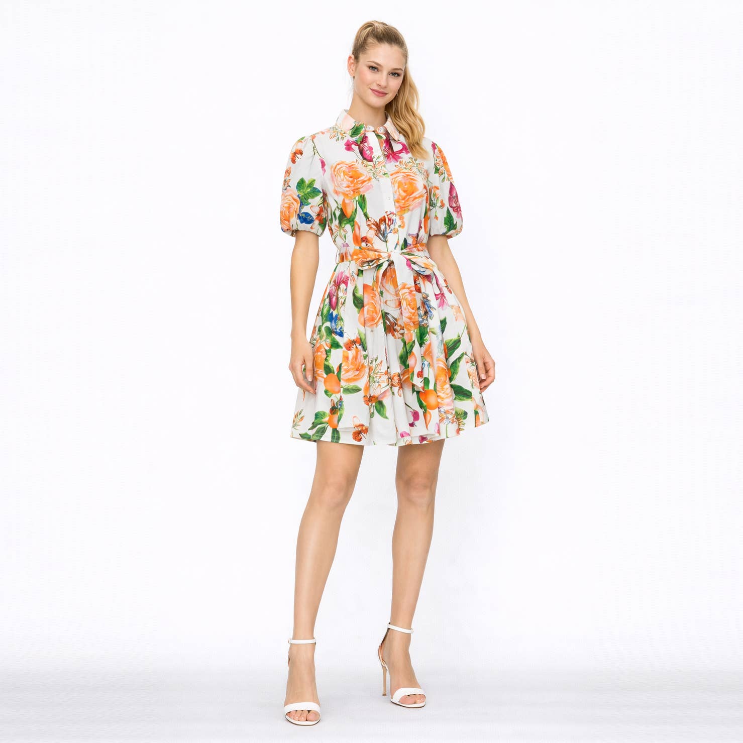 TANGERINE BLOOM Shirt Mini Dress