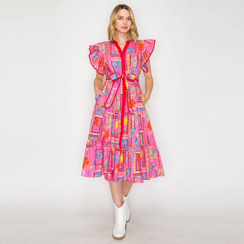 Pink Western Tropical Midi Dress
