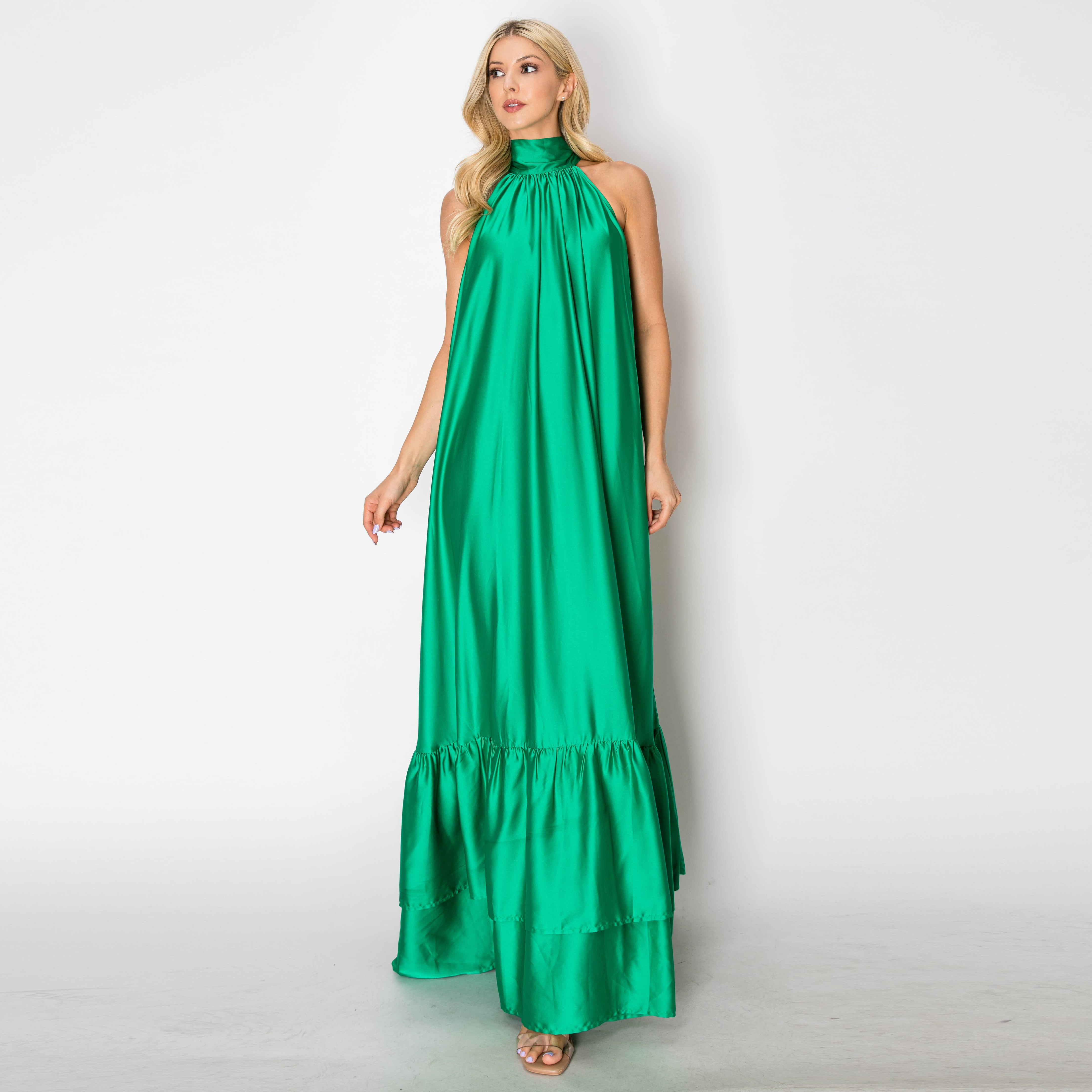 Gorgeous green satin maxi dress