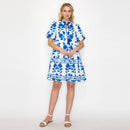 Blue Leaves Placement Print Mini Dress