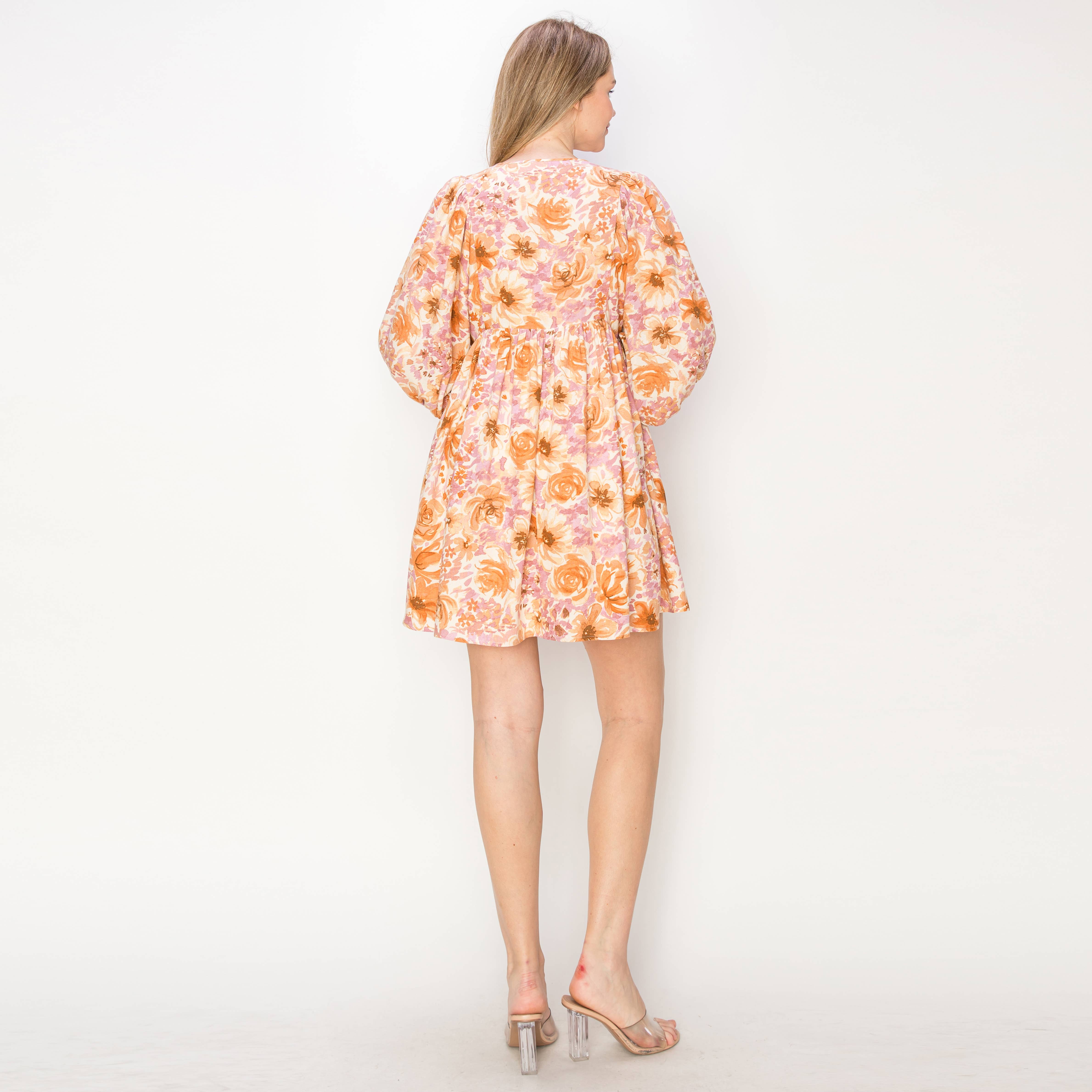 Print linen boho mini dress