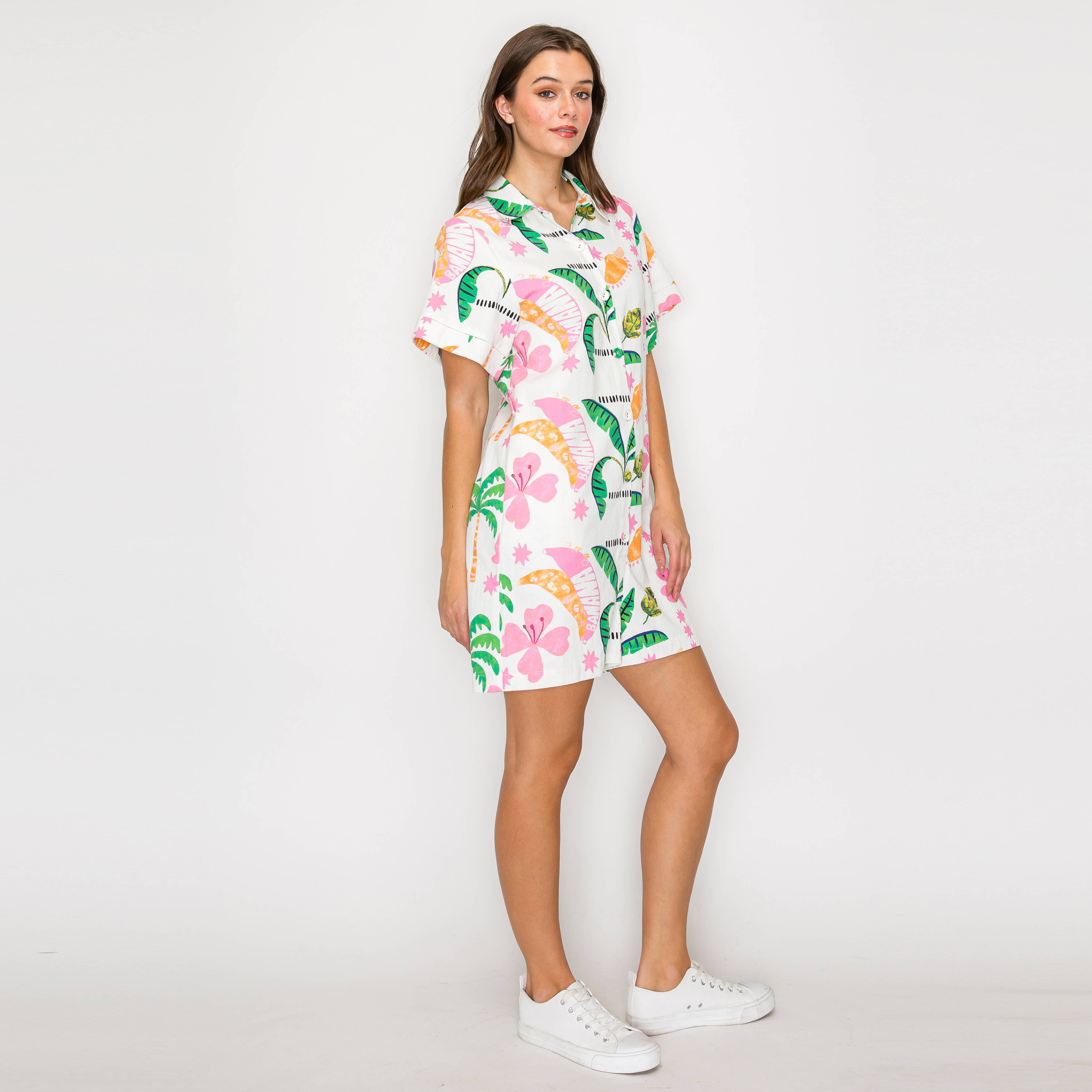 Pink Summer Tropical Romper