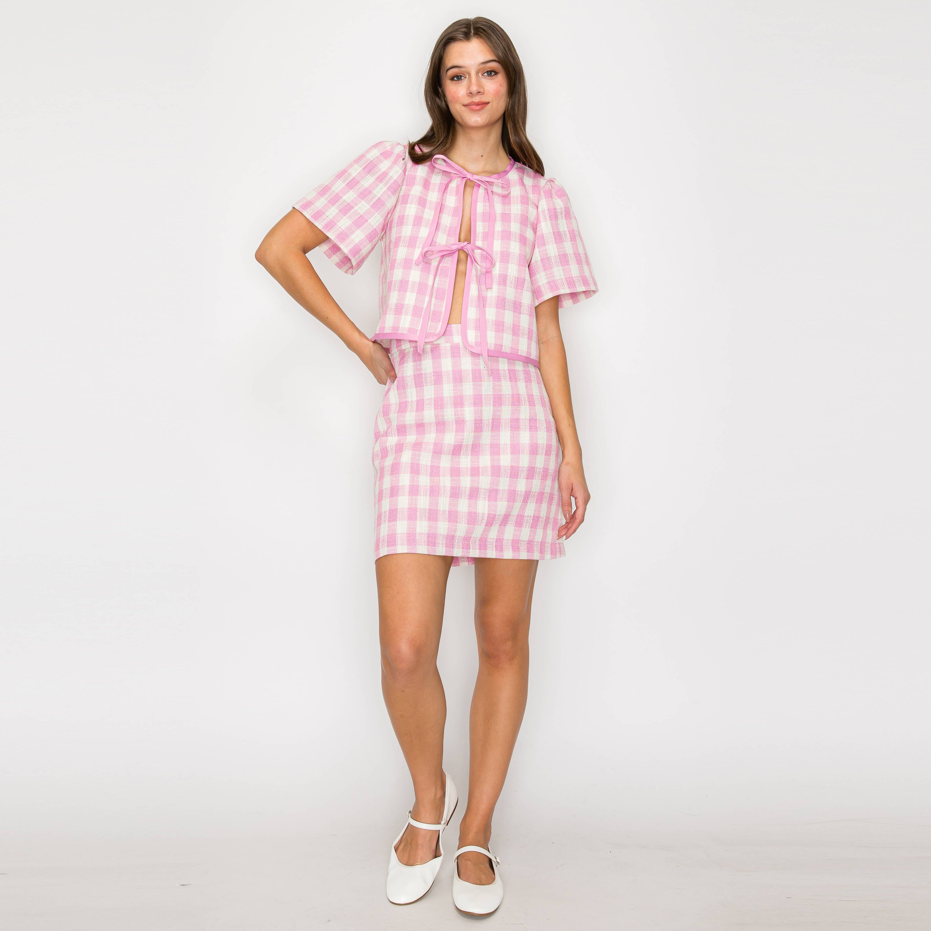 Pink Gingham Plaid Short Jacket