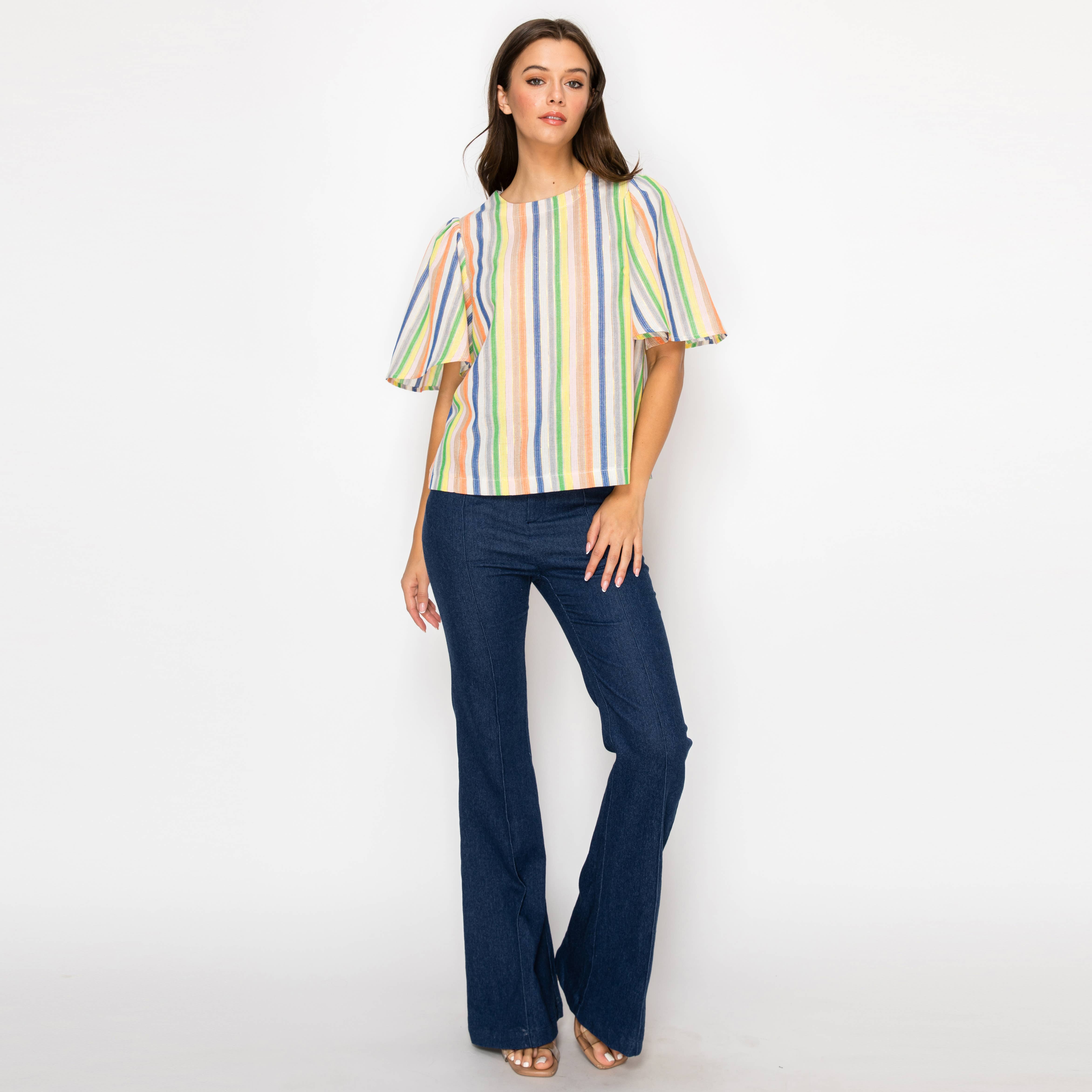 Festival Stripes Flare Sleeves Top