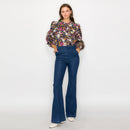 Beautiful Fall Wild Flower Print Cotton Blouse