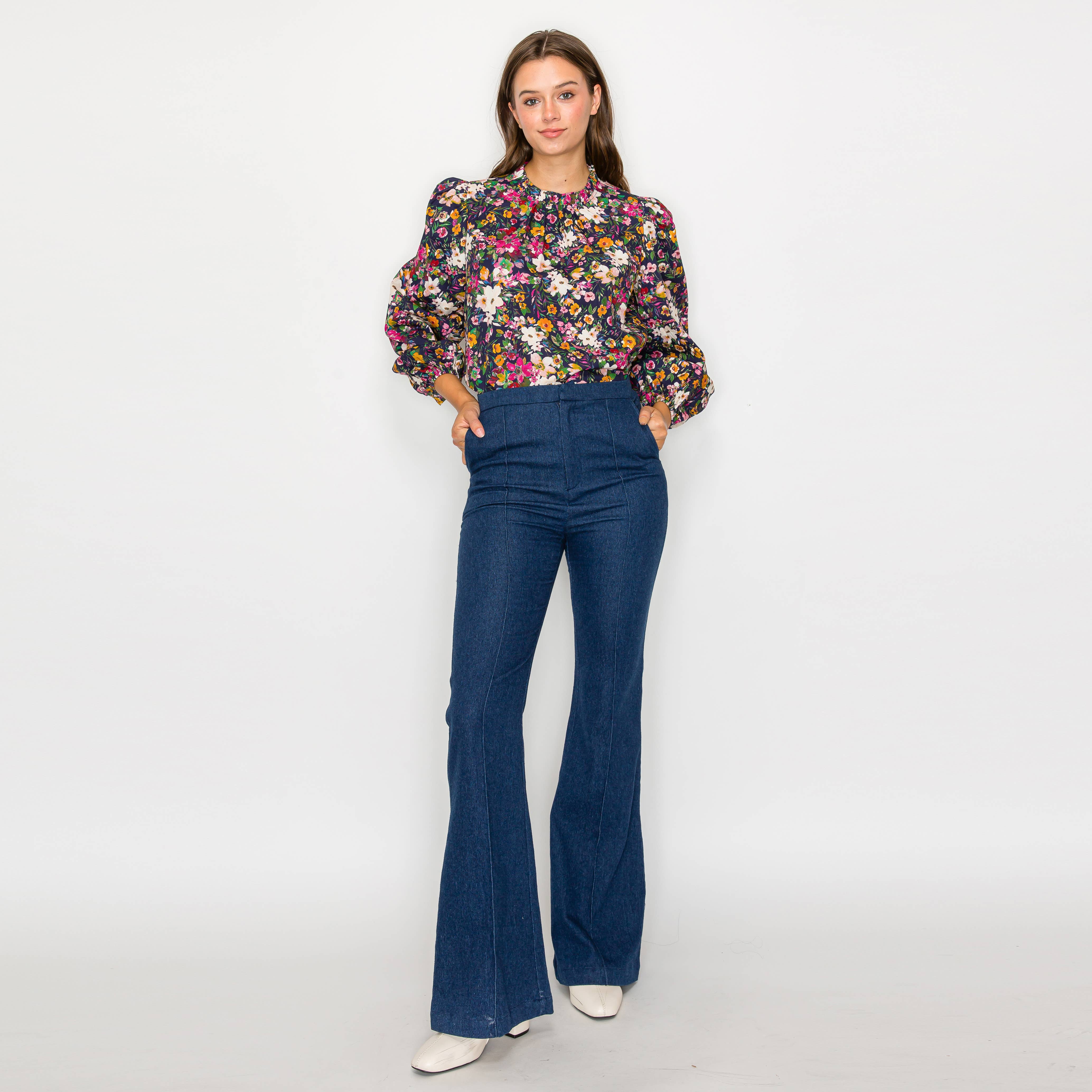 Beautiful Fall Wild Flower Print Cotton Blouse