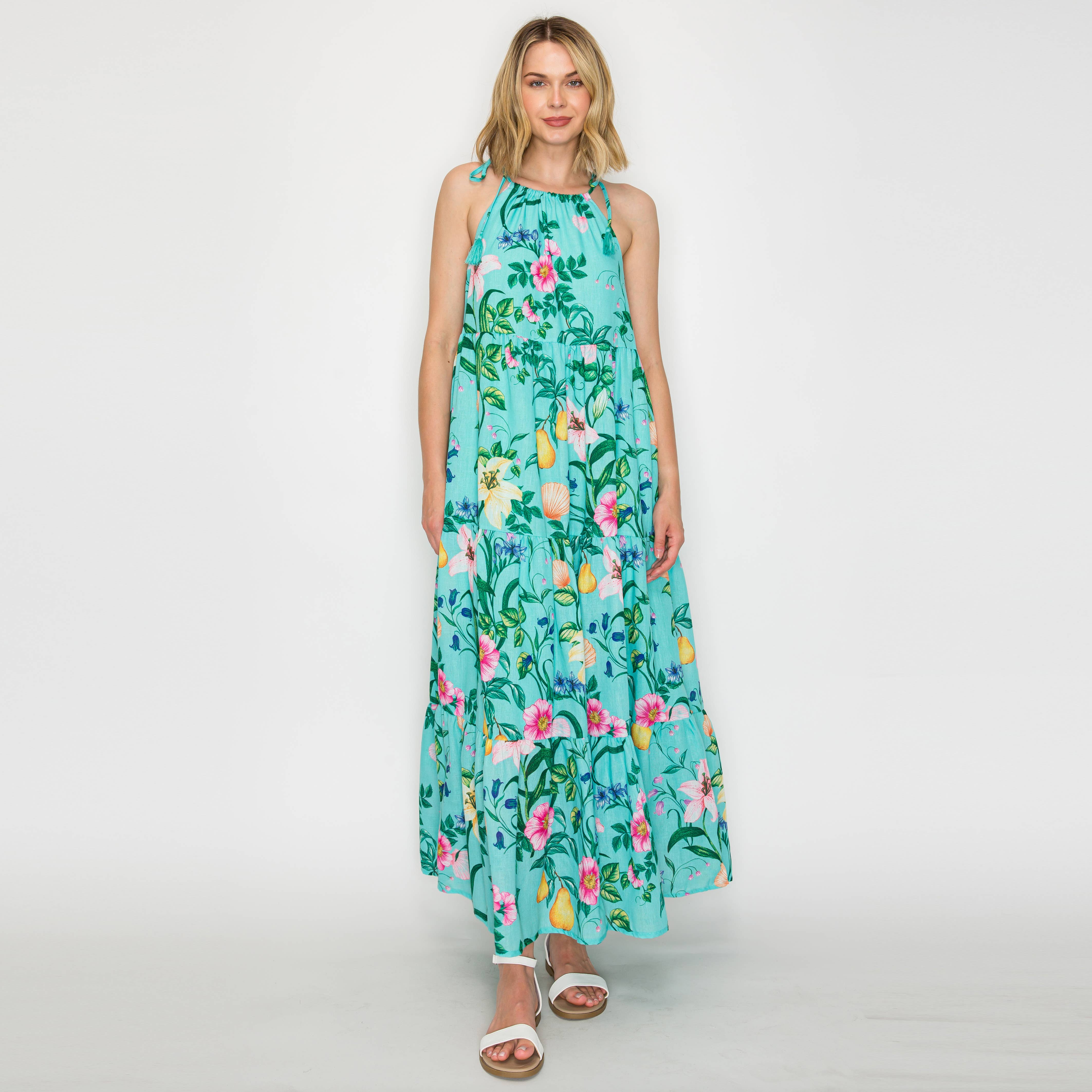 Summer Flower with Shell Halter Maxi Dress