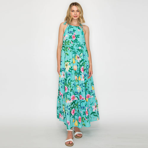 Summer Flower with Shell Halter Maxi Dress