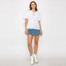 White Cotton Peplum Top with Lace Collar
