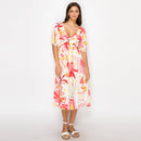 Pink Banana Retro Tropical Print Midi Dress