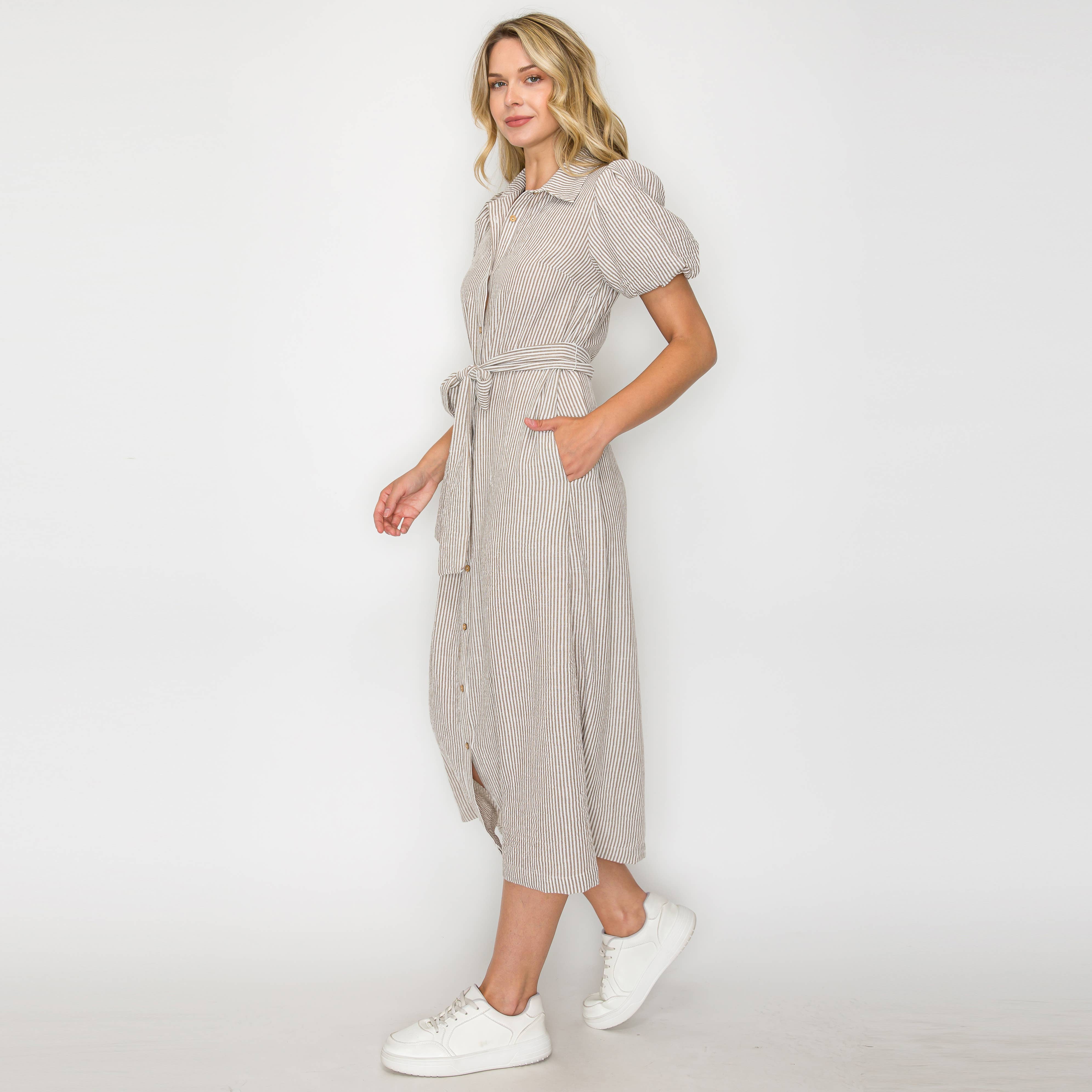 Tortilla Stripe Midi Shirt Dress