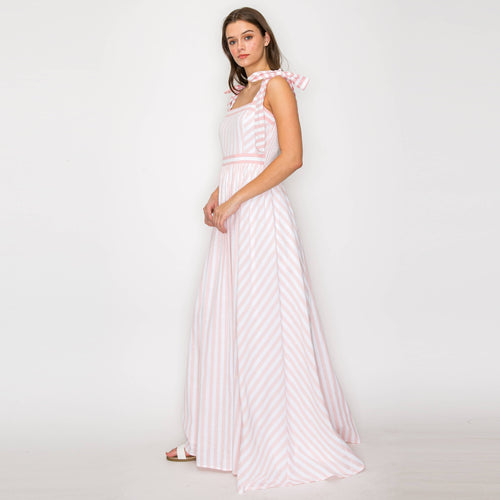 Dreamy Pink Stripe Maxi Dress with Shoulder Tie