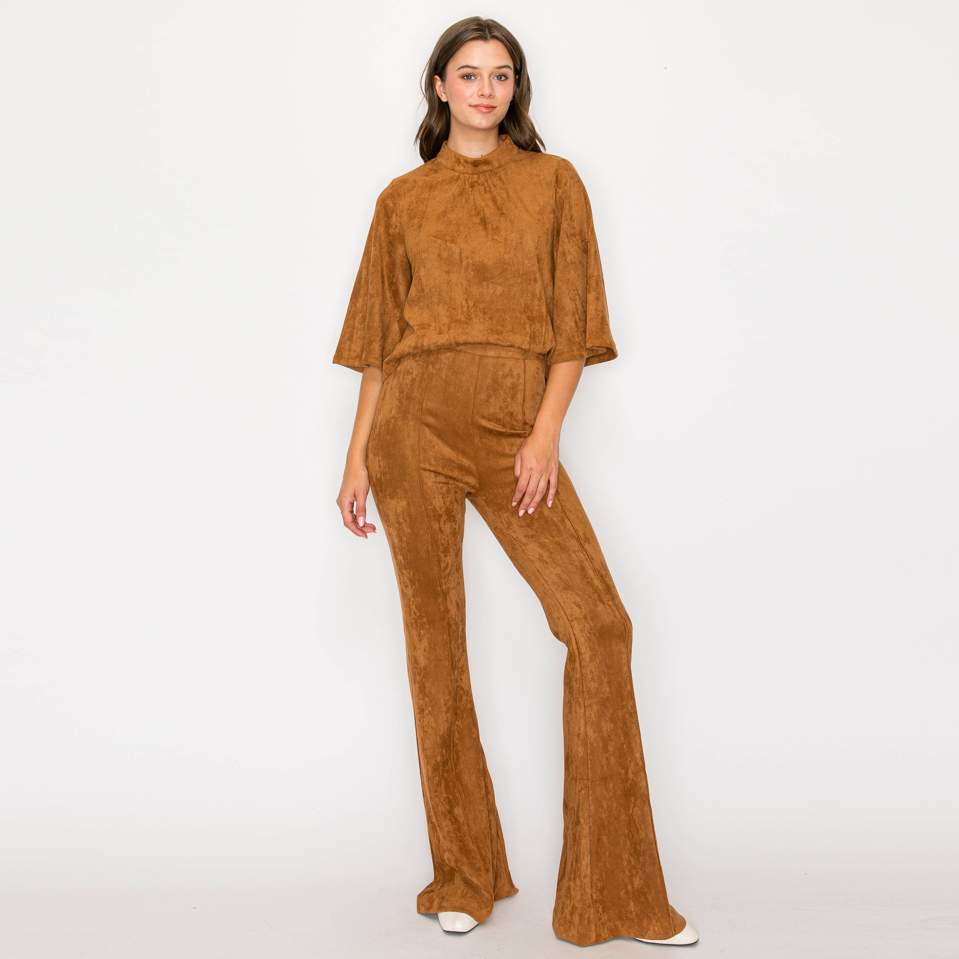 Camel suede boot cut pants