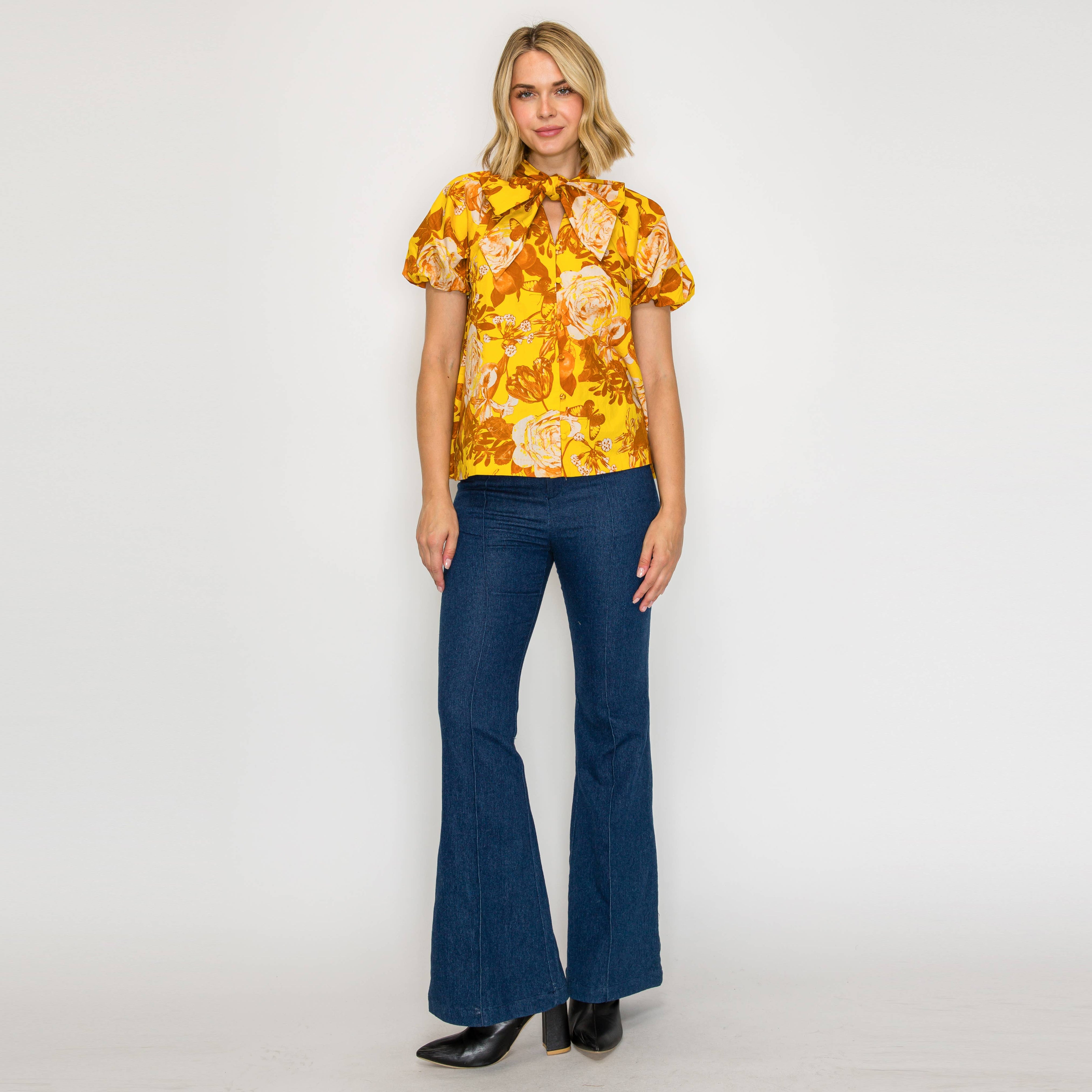 Merigold Rose Print Blouse with Tie