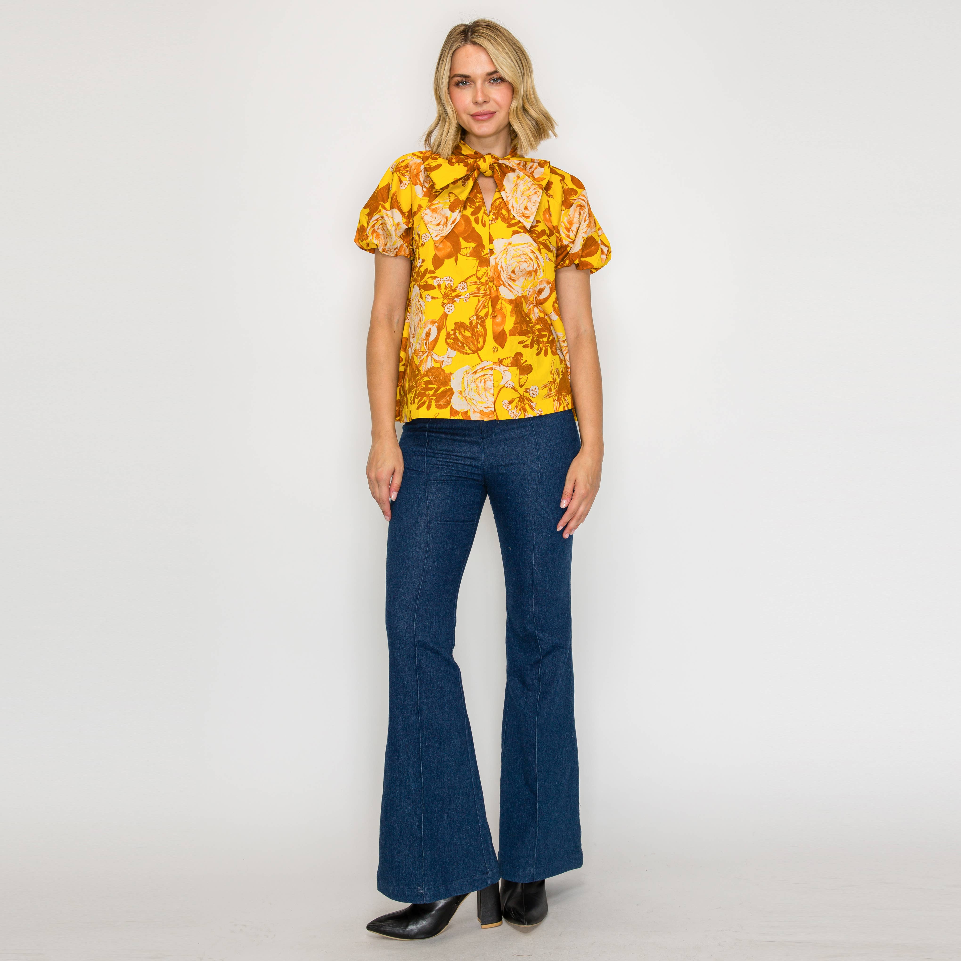 Merigold Rose Print Blouse with Tie