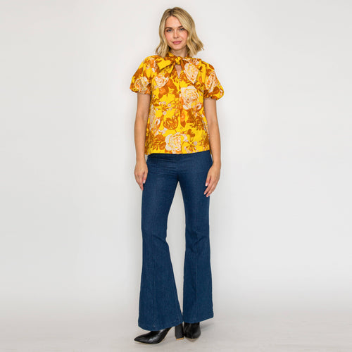 Merigold Rose Print Blouse with Tie