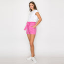 Shopper Bag Shorts with Sash Belt - PINK - LWTP1314
