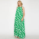 Hot Summer Green Palm Tree Halter Maxi Dress