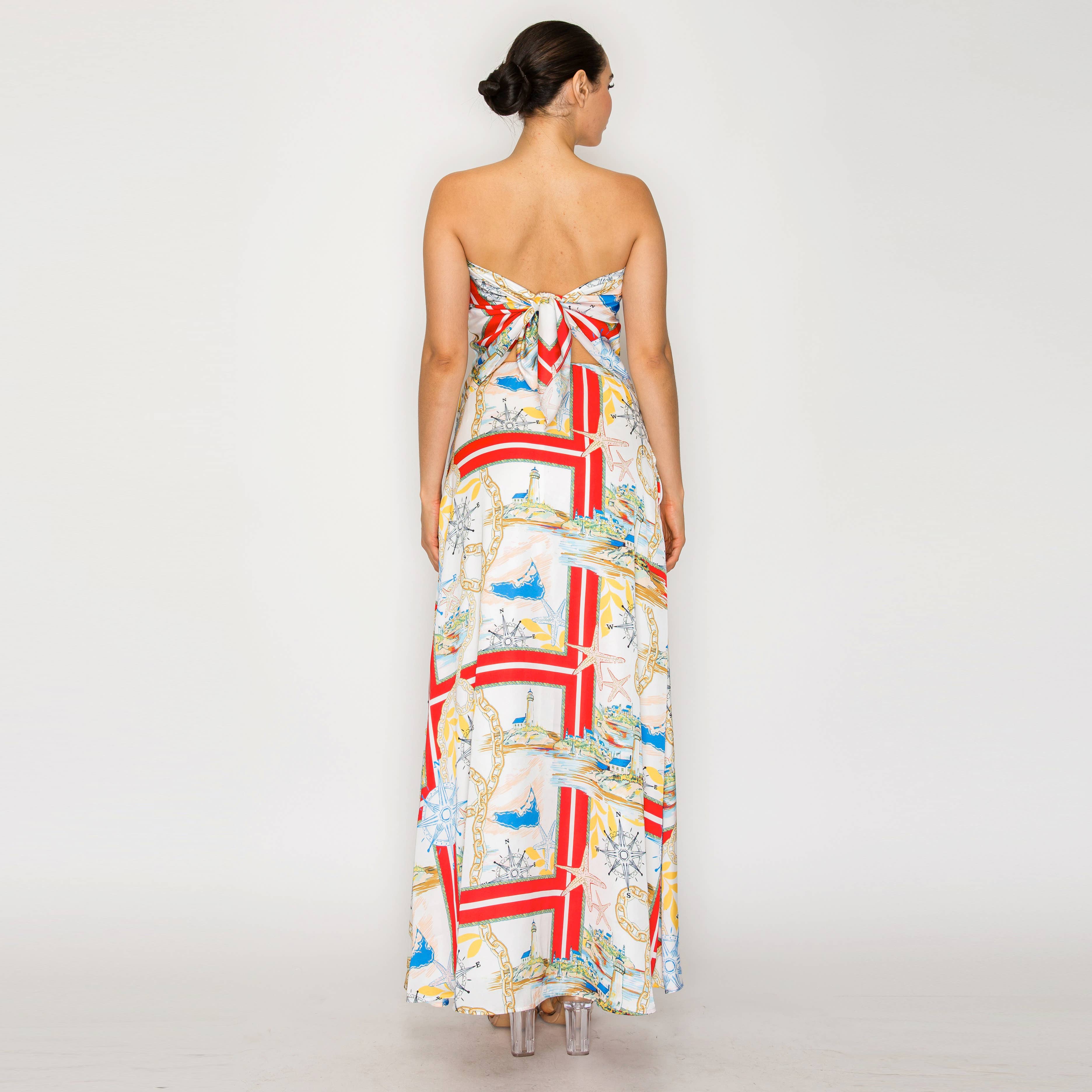 ATLANTIC BREEZE RED Satin Scarf Maxi Skirt