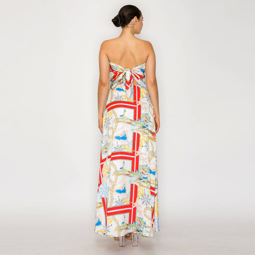 ATLANTIC BREEZE RED Satin Scarf Maxi Skirt