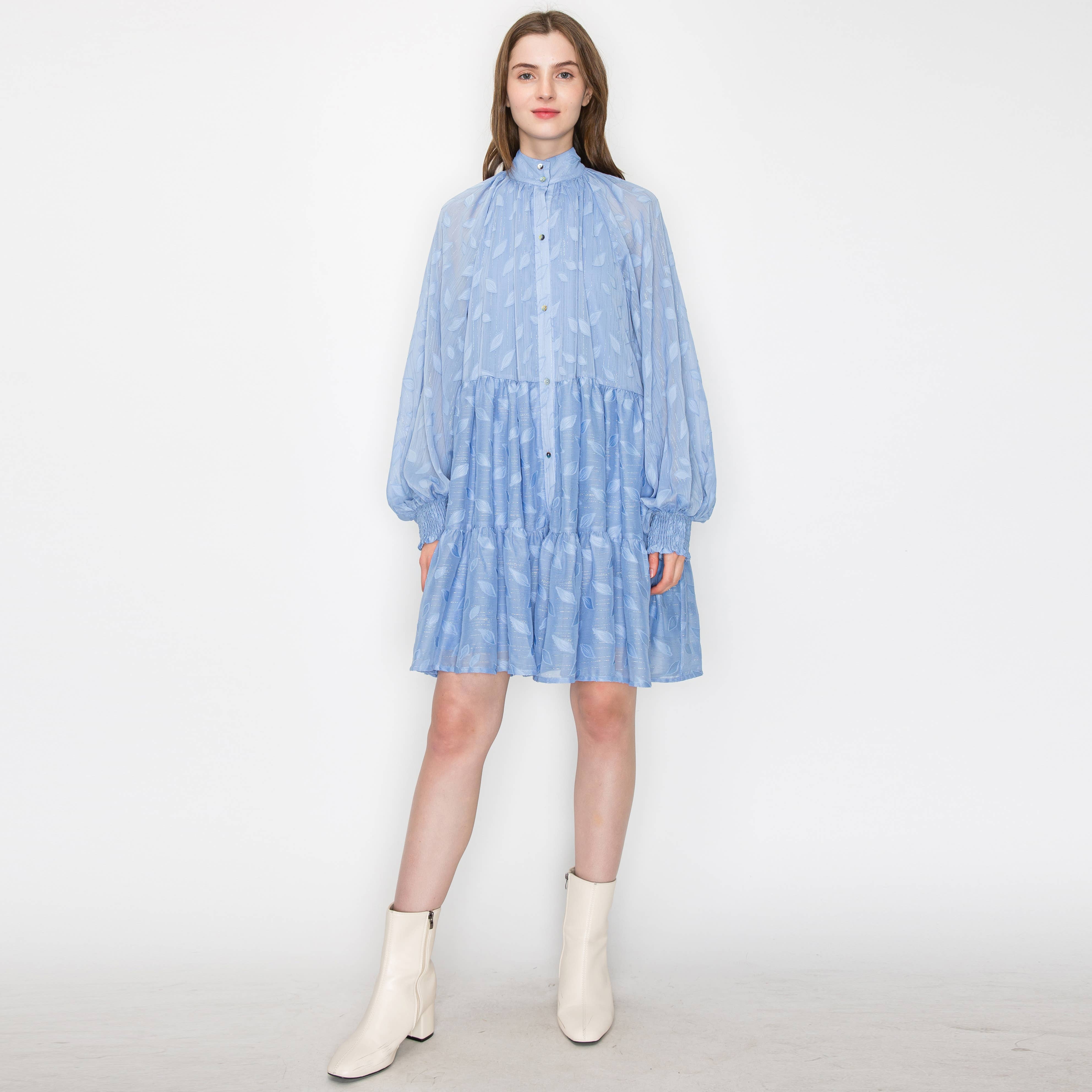 Jacquard pattern mini dress with long sleeves