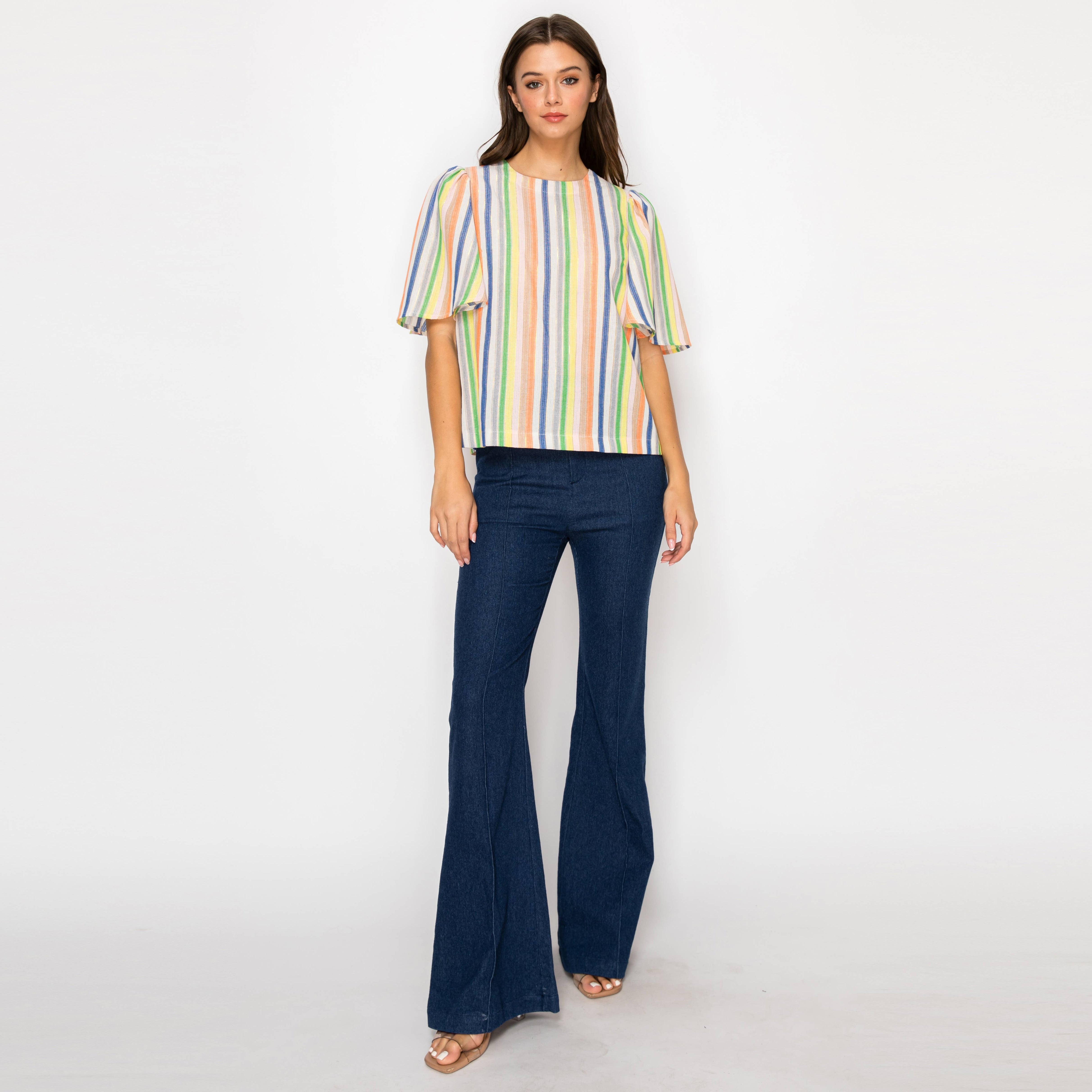 Festival Stripes Flare Sleeves Top