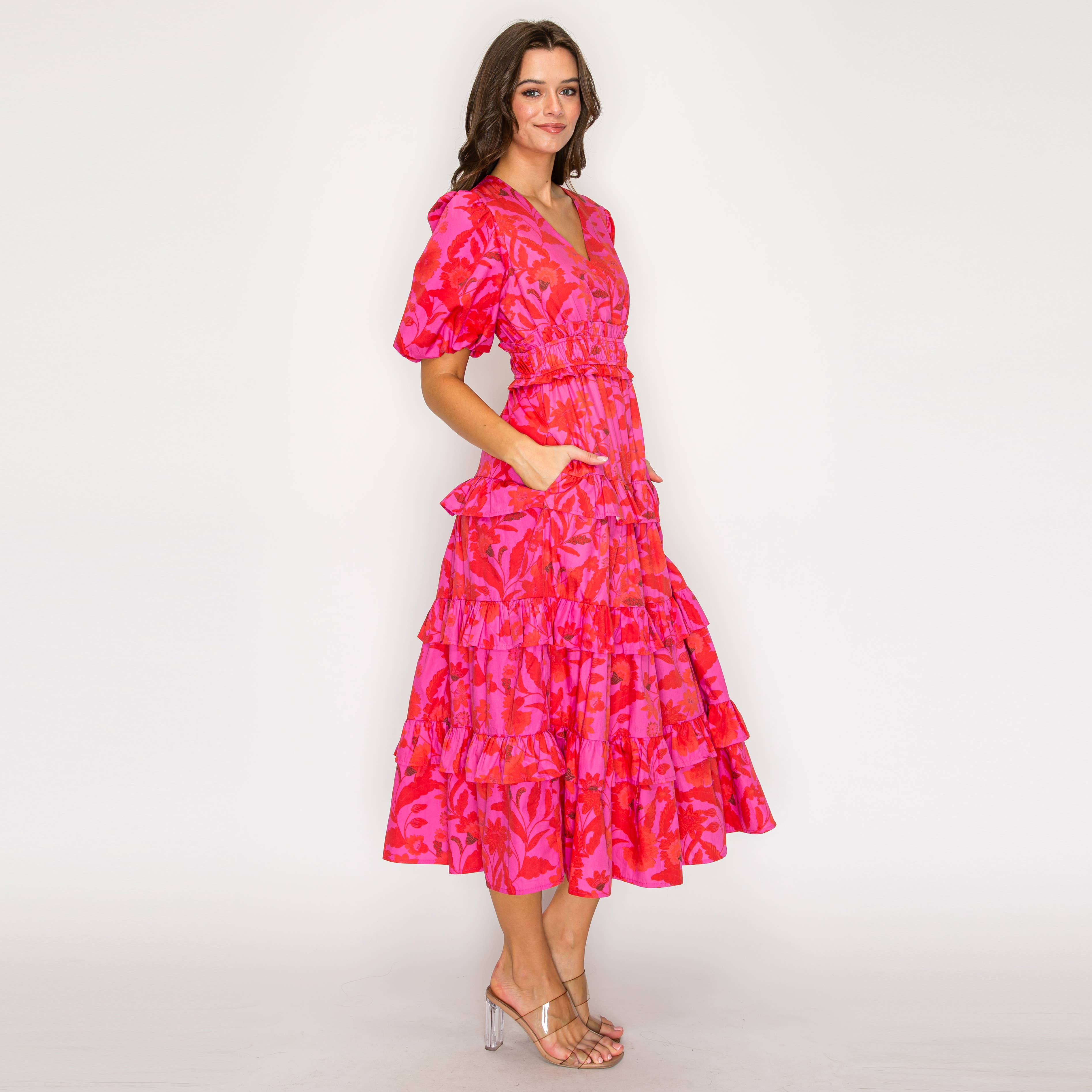 Fuchsia Garden Dream Midi Dress