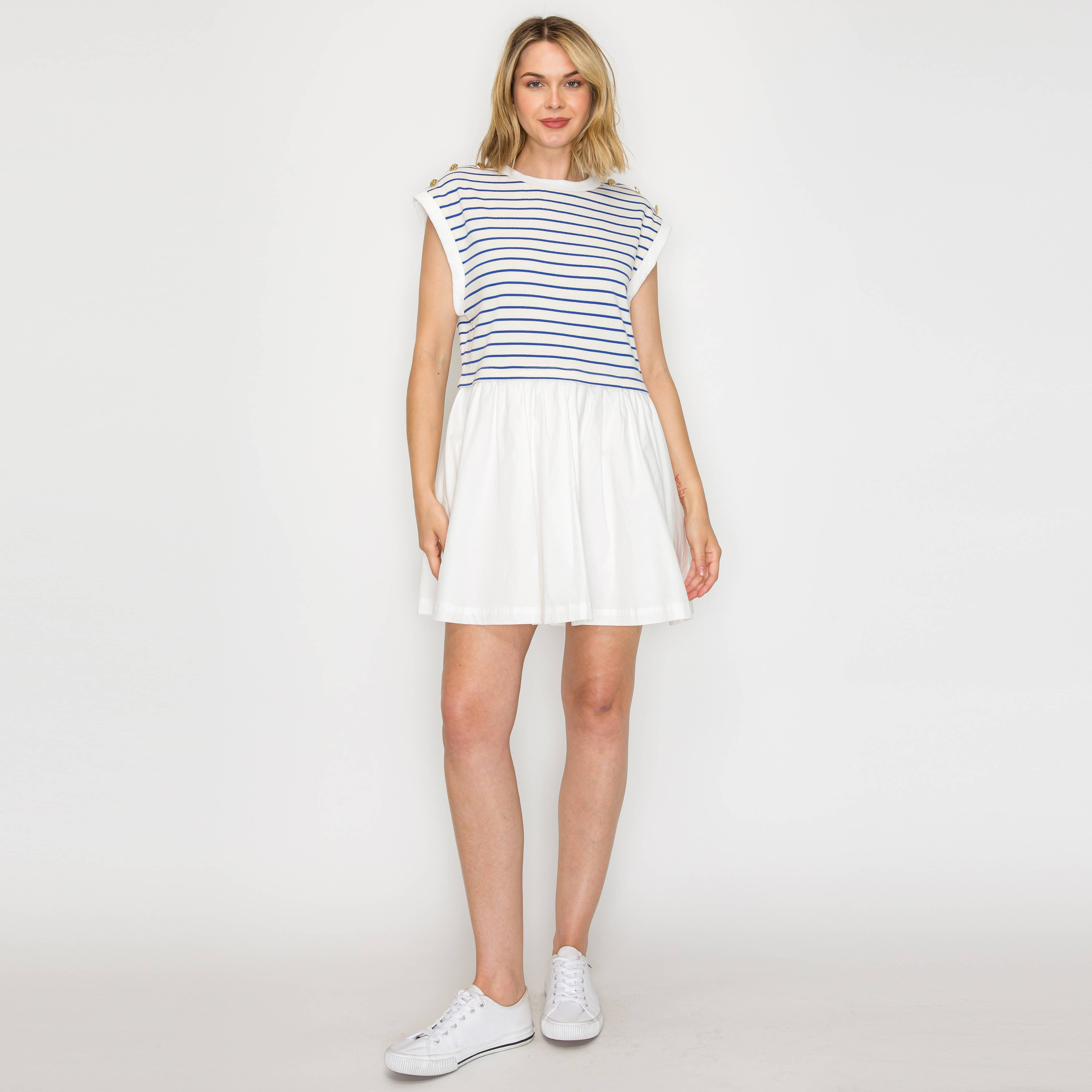 Marine Blue Stripe Mini Dress