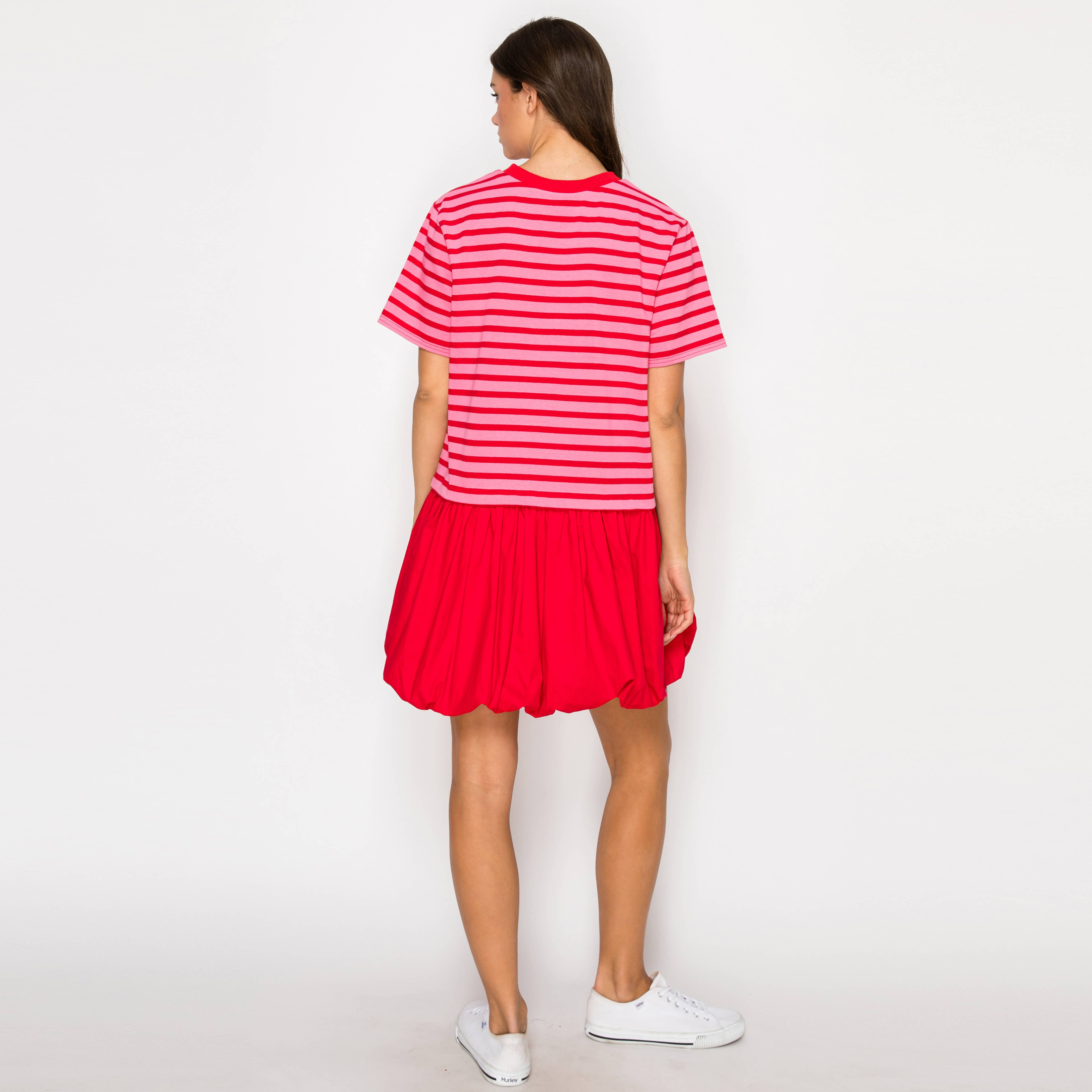 Strawberry Pink & Red Stripe Dress Bubble Skirt